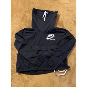 Nike Pullover Archive Jacket Womens Sz Xs Black‎ Funnel Neck Drawcord Spellout